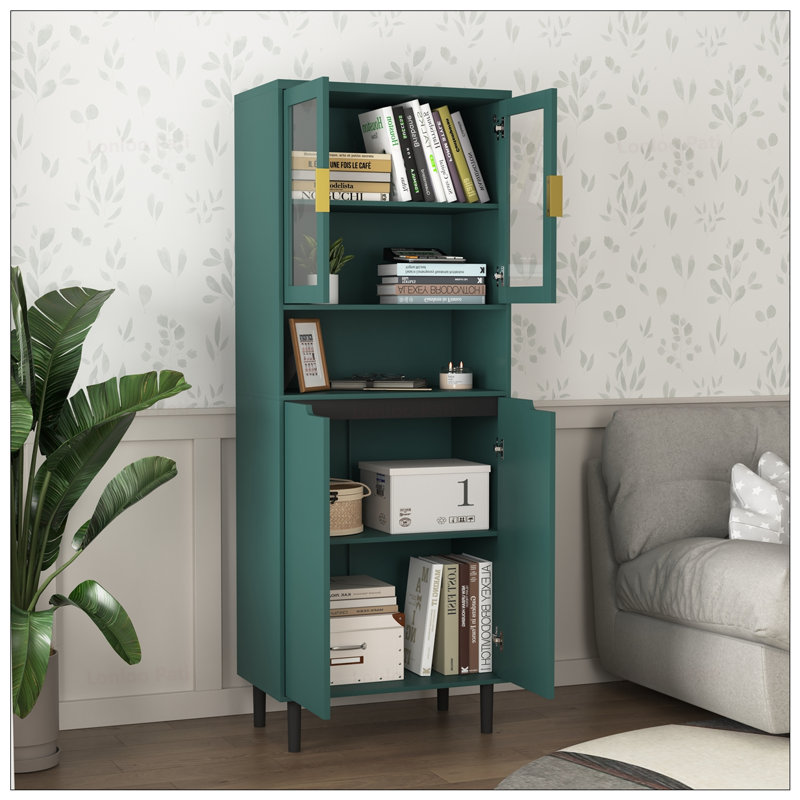 Bibliothèque de rangement avec porte réglable en verre trempé, Vert