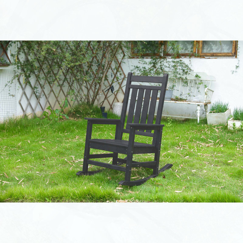 Oversized HDPE Rocking Chair with Wood Texture, Black