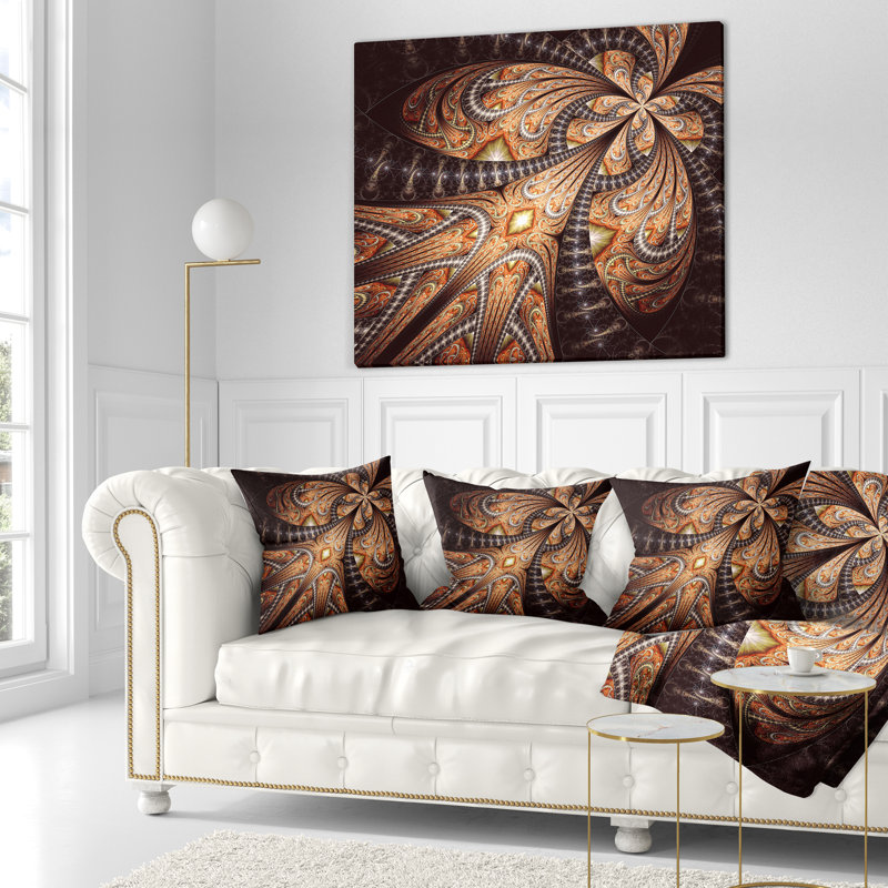 Fleur brune fractale symétrique - coussin imprimé abstrait, 16 po x 1 po, Coussin décoratif