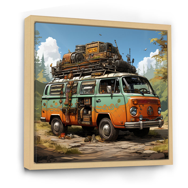 Explorers Haven Camping Van Adventure - Art mural de voyage en camping, H 36 po x l 36 po x P 1,5 po, Cadre flottant brun
