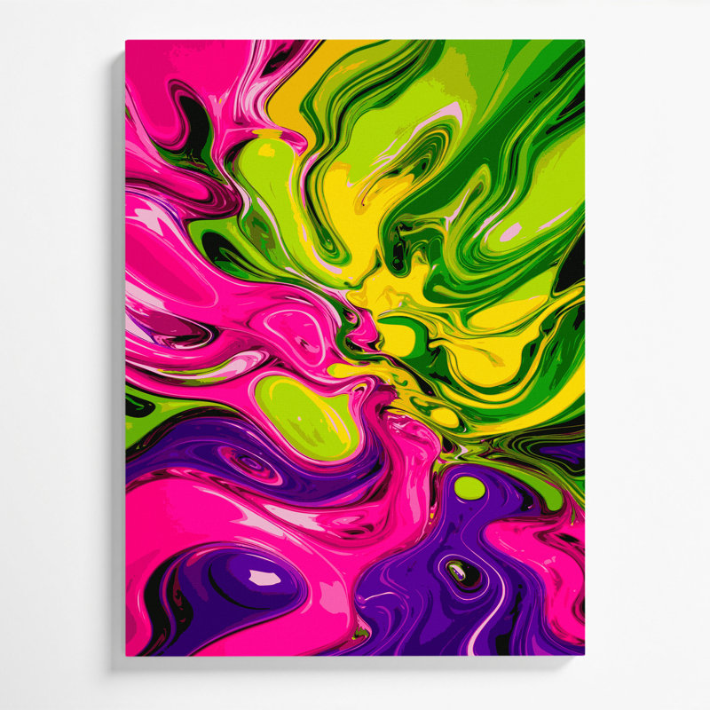 Abstrait art fluide sur toile verte 48, H 18 po x l 12 po