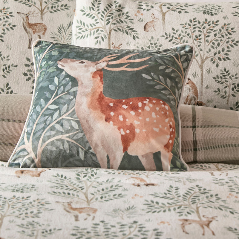 Forest Animals Animal Print Square Throw Cushion Cover, Green