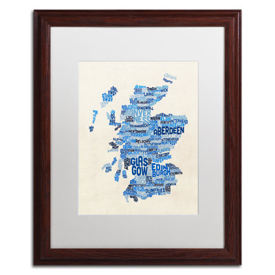 « écosse text map blue », impression encadrée