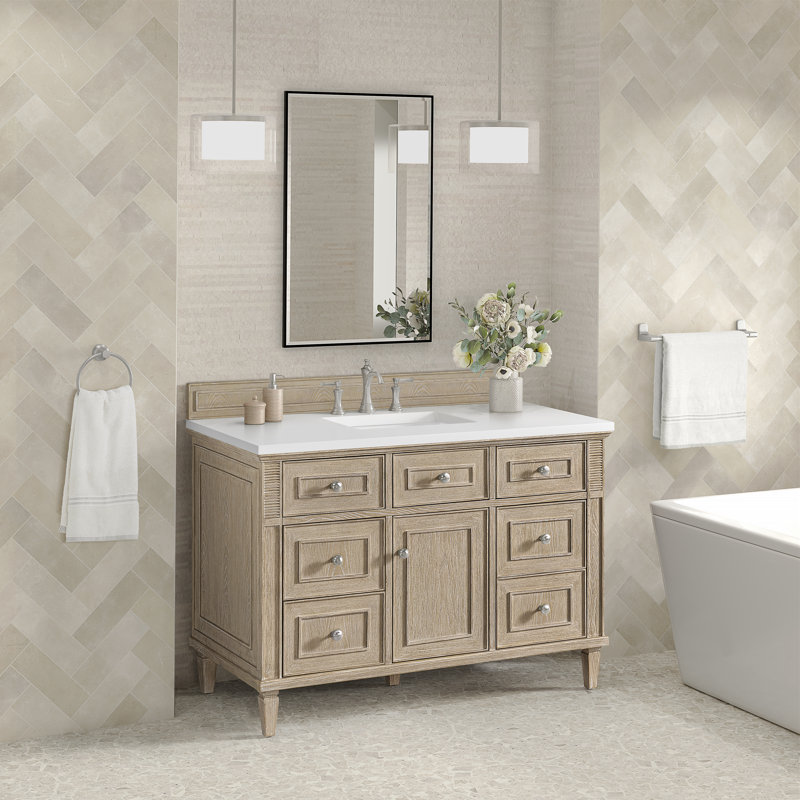 Lorelai 48'' W Single Vanity, White Zeus Quartz, Whitewashed Oak, 8" Widespread