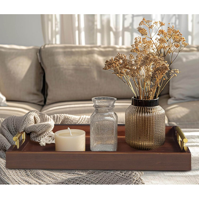 Wood Serving Tray: Dual Handles & 4 Coasters, Rustic Brown