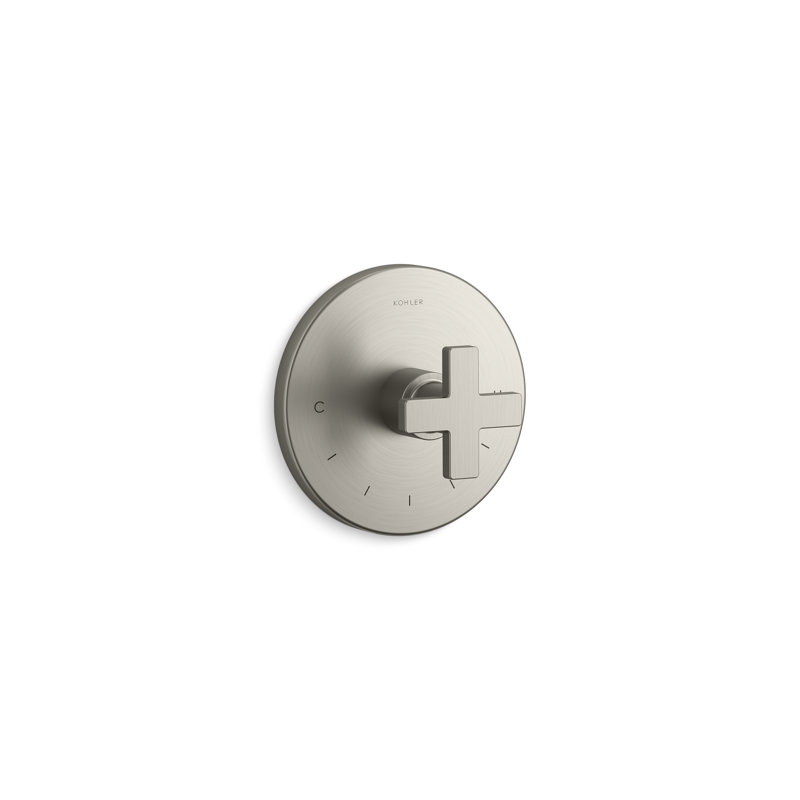 Garniture de robinet thermostatique composée avec poignée en croix, Nickel brossé éclatant