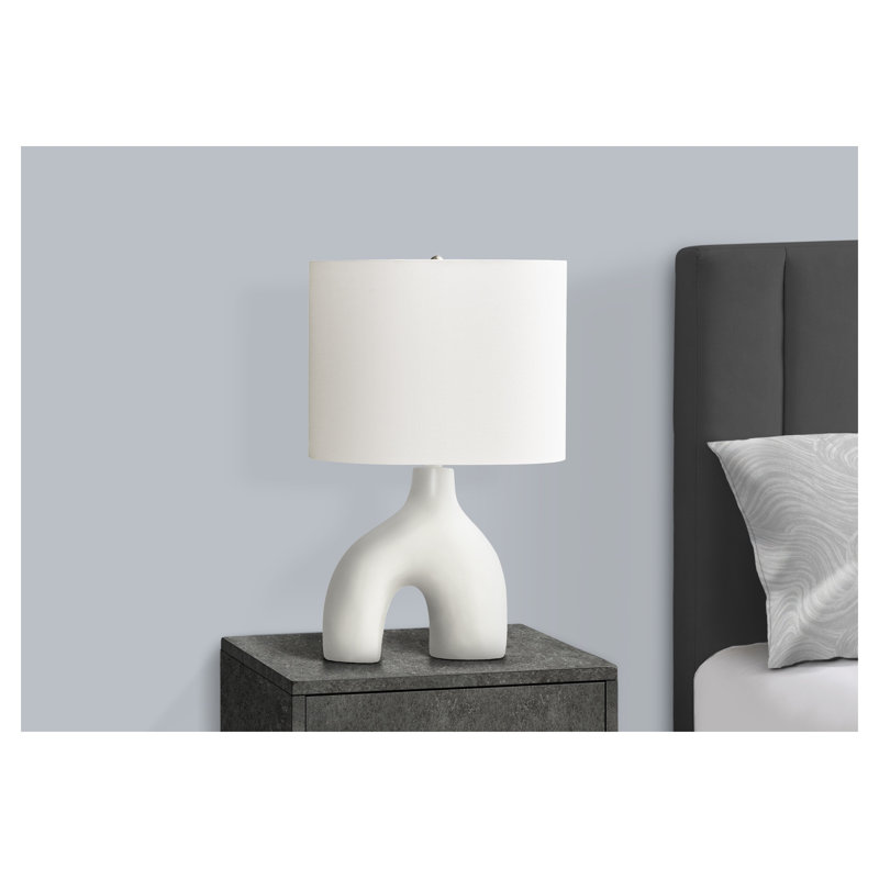 White Two-Leg Ceramic Table Lamp with Ivory Fabric Shade