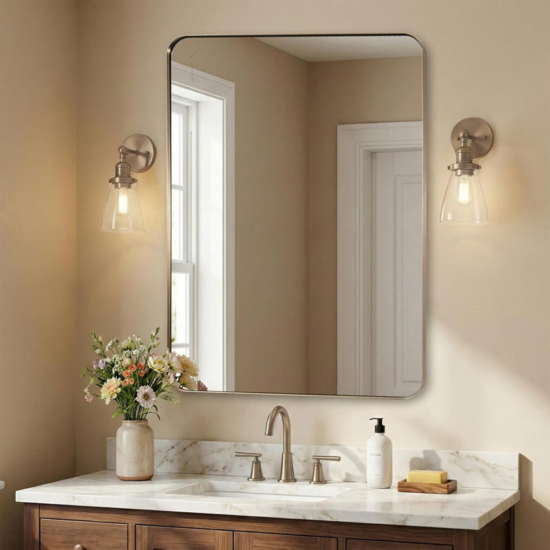 Miroir de salle de bain Inse Cadre en acier inoxydable, 40 po x 30 po, Bronze champagne