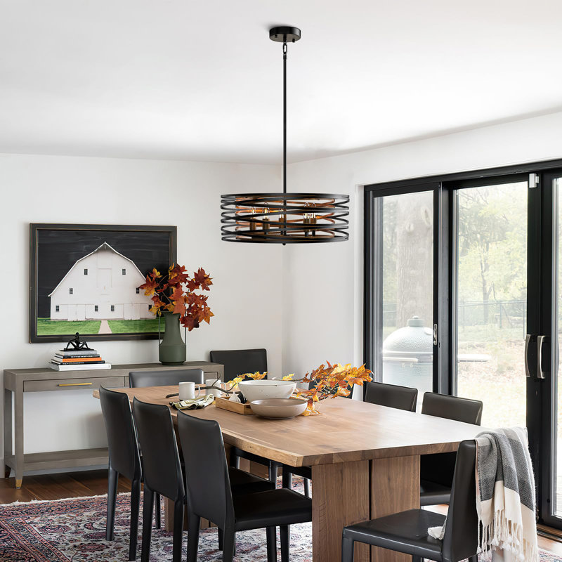 20 Inch Black Chandelier, 5-light Farmhouse Chandelier