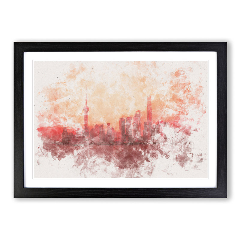 The Shanghai China Skyline - Picture Frame Painting Print, Black Framed, 62cm H x 87cm W x 2cm D