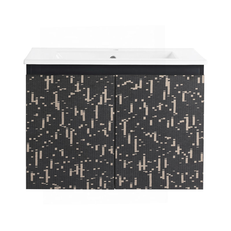 Meuble-lavabo mural 24 po avec lavabo en céramique et porte d'armoire à fermeture en douceur, ensemble KD, L 24 po