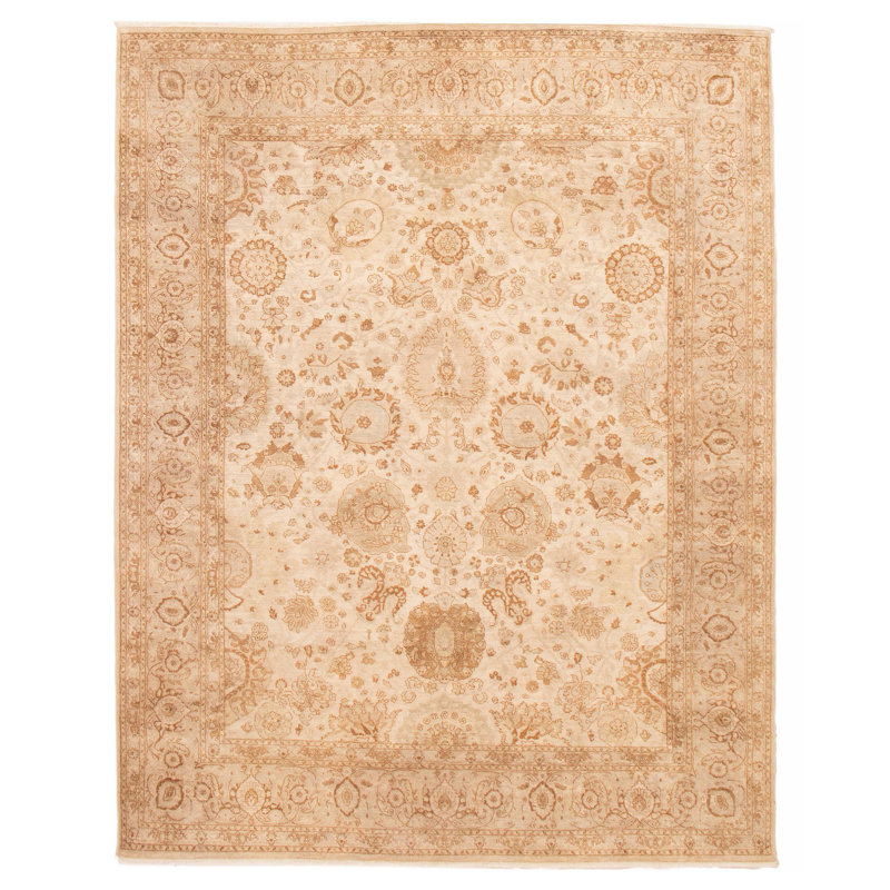 Tapis crème fin noué à la main de conception unique 8 pi 1 po x 10 pi 5 po Peshawar
