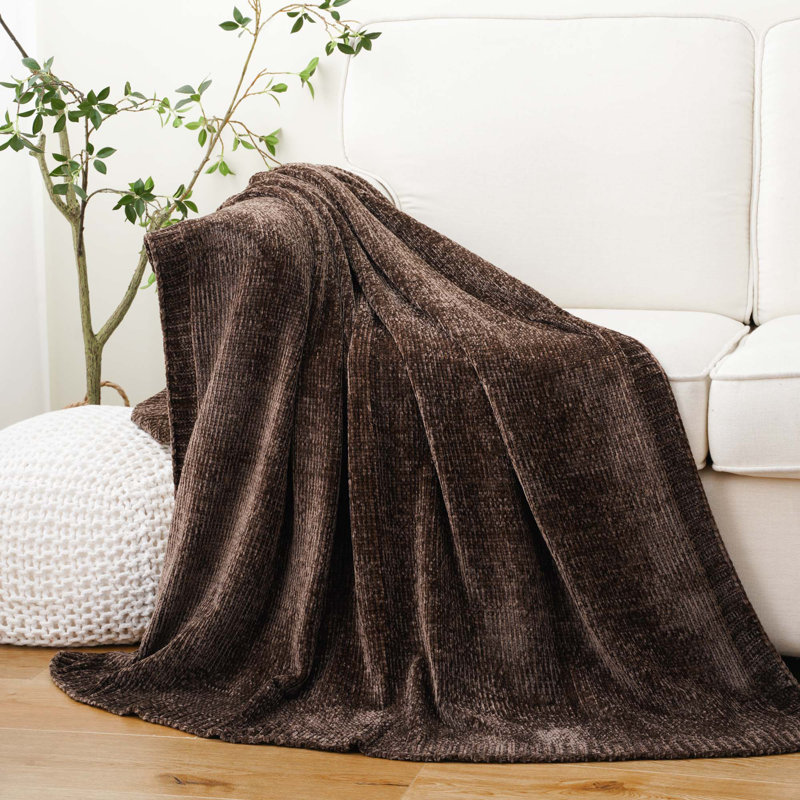 Jeté en chenille pour canapé, douillette douillette pour canapé, 51 po x 67 po, Brun