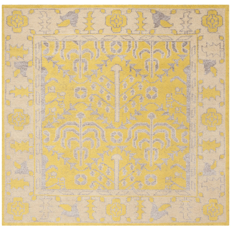 Tapis oriental en laine / viscose / coton noué à la main Brownsburg Stone Wash, Carré 6 pi