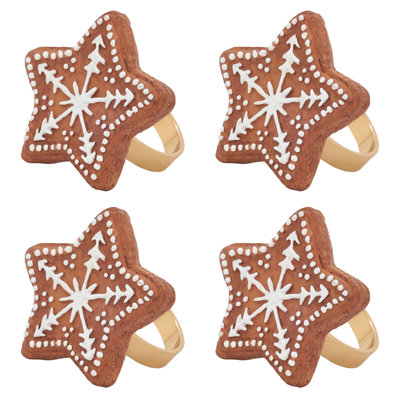 Gingerbread Star Design Napkin Rings, Set Of 4