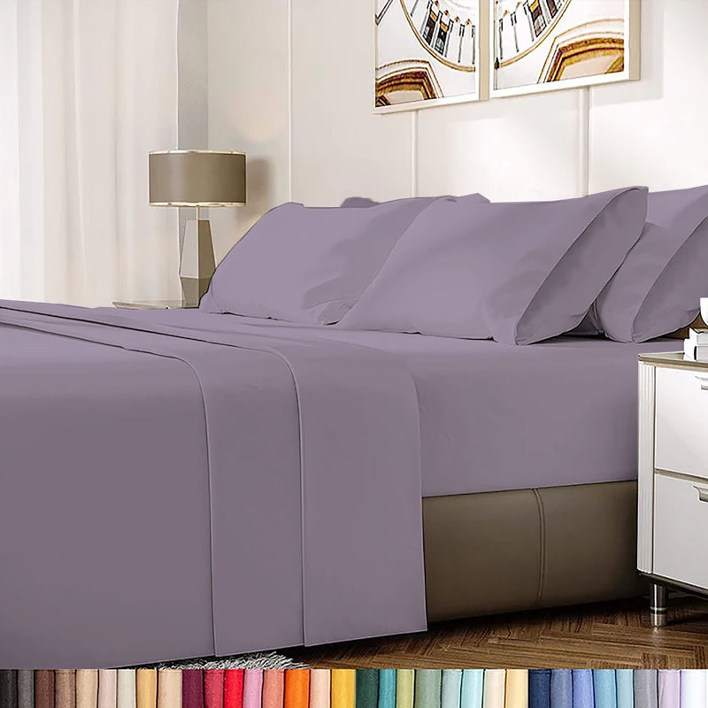 Ensemble de draps en rayonne de bambou 6 pièces , Ensemble de draps pour taille de lit très grand a, Lavande