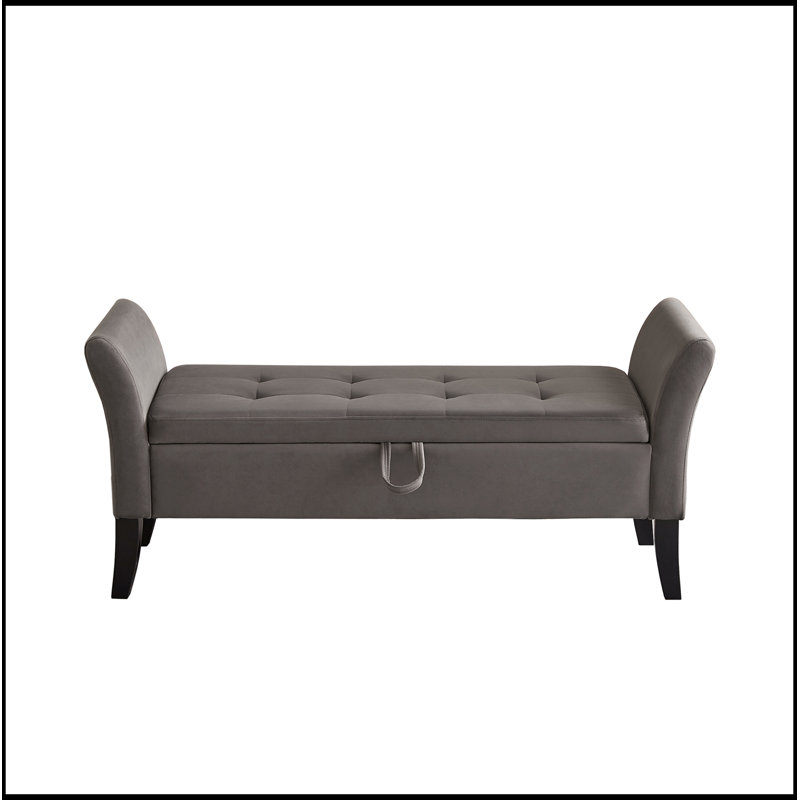 Banc en velours avec rangement et siège moelleux, Gris