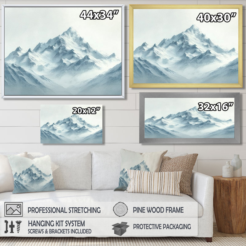 Winter Mountainscape II - Mountains, art mural encadré, Reproduction encadrée d'une seule photo, H 30 po x l 40 po, Noir