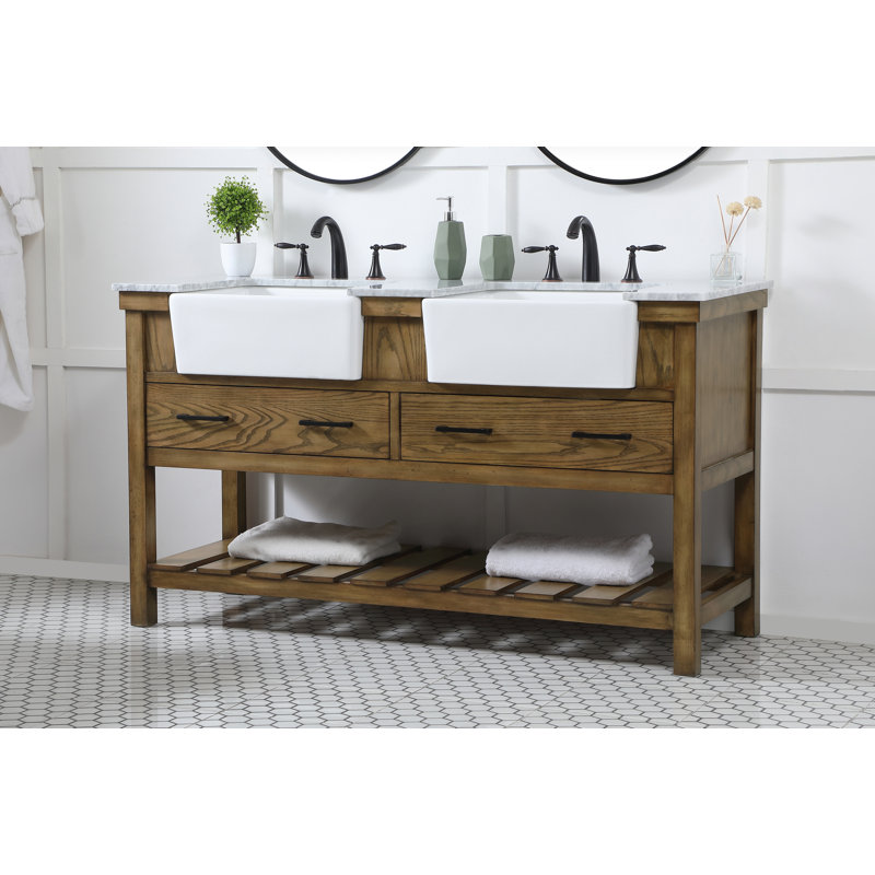 Ensemble de meuble-lavabo double 60 po Pelaghia, Brun foncé