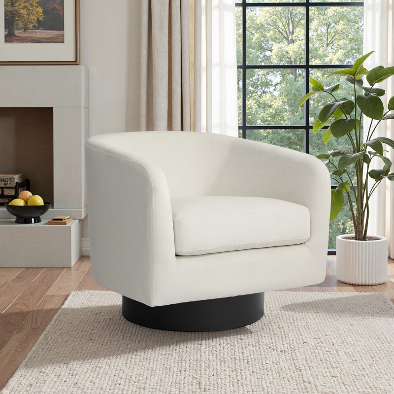 Velvet Upholstered Swivel Barrel Chair, Ivory