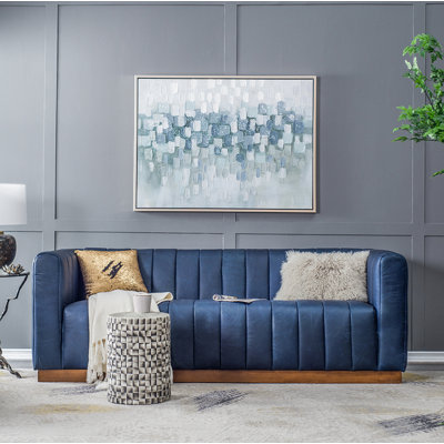 85.5x35x30" Channel Stitch Faux Leather Sofa