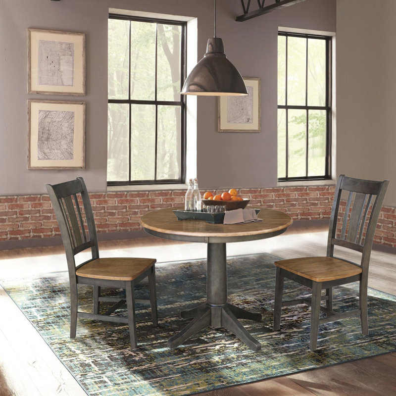 Ensemble de salle à manger à piédestal en bois massif 3 pièces Strauss, H 29,9 po x L 36 po x l 36 po