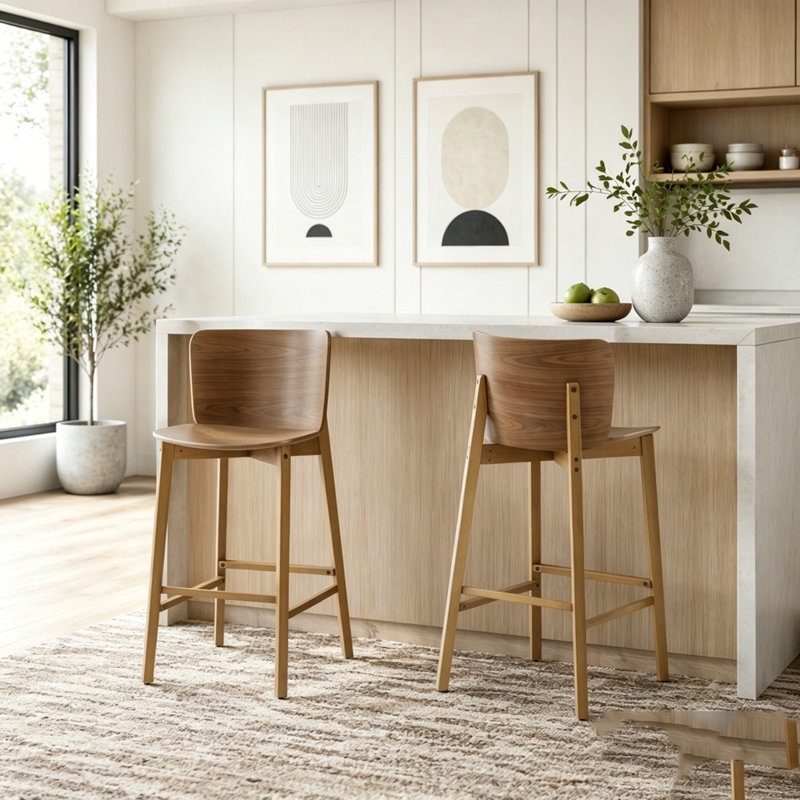 Indoor Wooden Walnut Barstool Set
