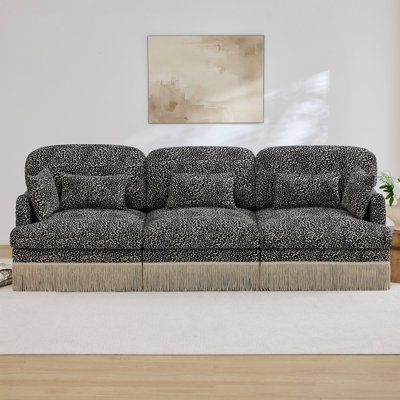 Canapé 3 places confortable en chenille à imprimé léopard, bord à pampille délicat, canapé modulaire à la mode moderne, dossier et siège ergonomiques, assemblage facile, siège profond pour le salon