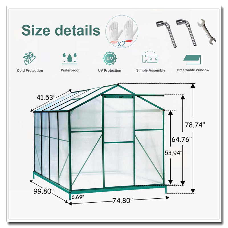 Polycarbonate Greenhouse,6'x 8' Heavy Duty Walk-in Plant Garden Greenhouse for Backyard/Outdoor