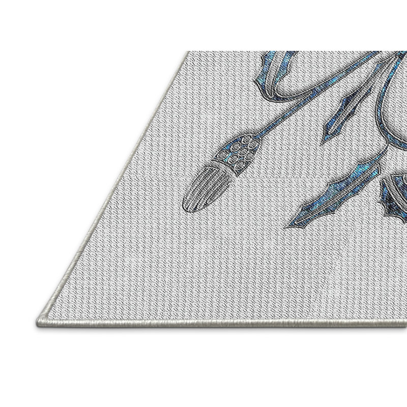 Tapis gris/noir/bleu à motifs, Rectangle 5 pi x 7 pi