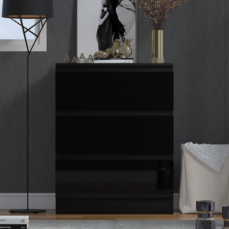 Warren 60cm 3 Drawer Chest of Drawers, Black Gloss