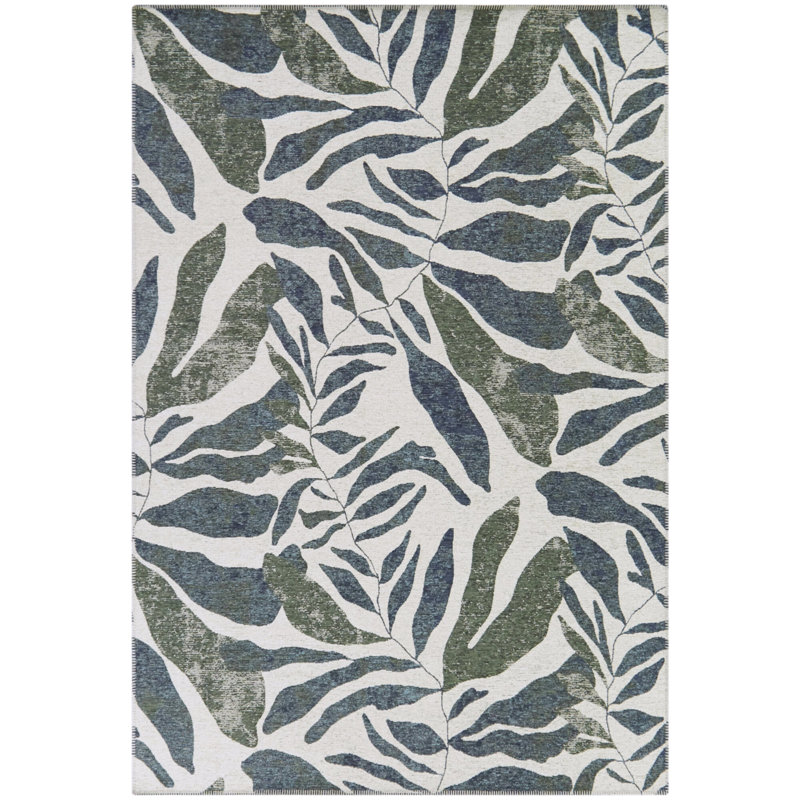 Rectangle floral tissé à la machine Arielys P.E.T. Tapis sauge, Rectangle 7 pi 10 po x 10 pi