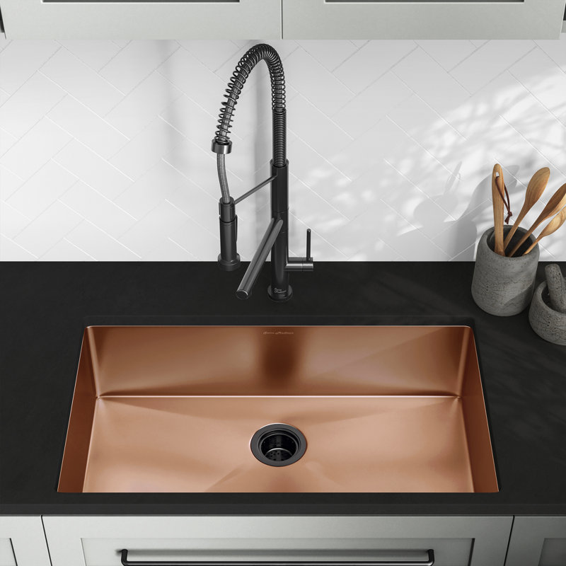 Évier de cuisine encastré à simple cuve en acier inoxydable 32 x 19 Rivage, Or rose