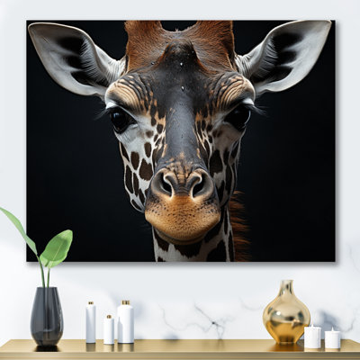 Black And White Giraffe Portrait I - Giraffe Framed Canvas Print Wall Art
