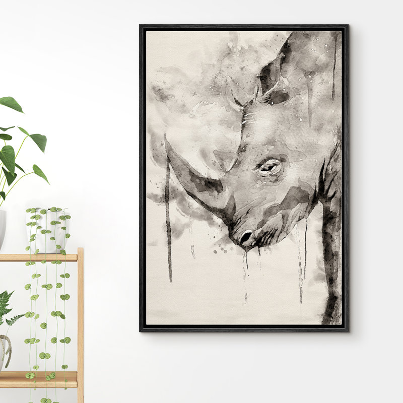 Portrait de rhinocéros à l'aquarelle IDÉE4WALL, Noir, H 24 po x l 16 po x P 1,5 po