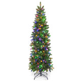6'/7.5' H Slender Green Realistic Artificial Spruce Christmas Tree w/ LED Lights