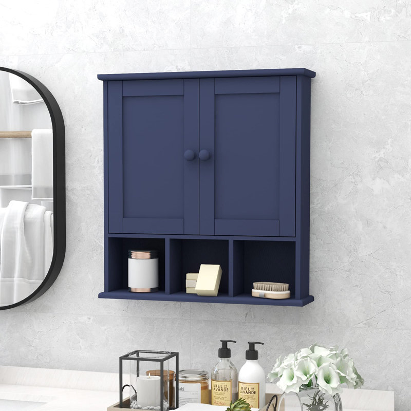 Armoire murale de salle de bain de style minimaliste avec 2 portes et tablettes réglables, Bleu