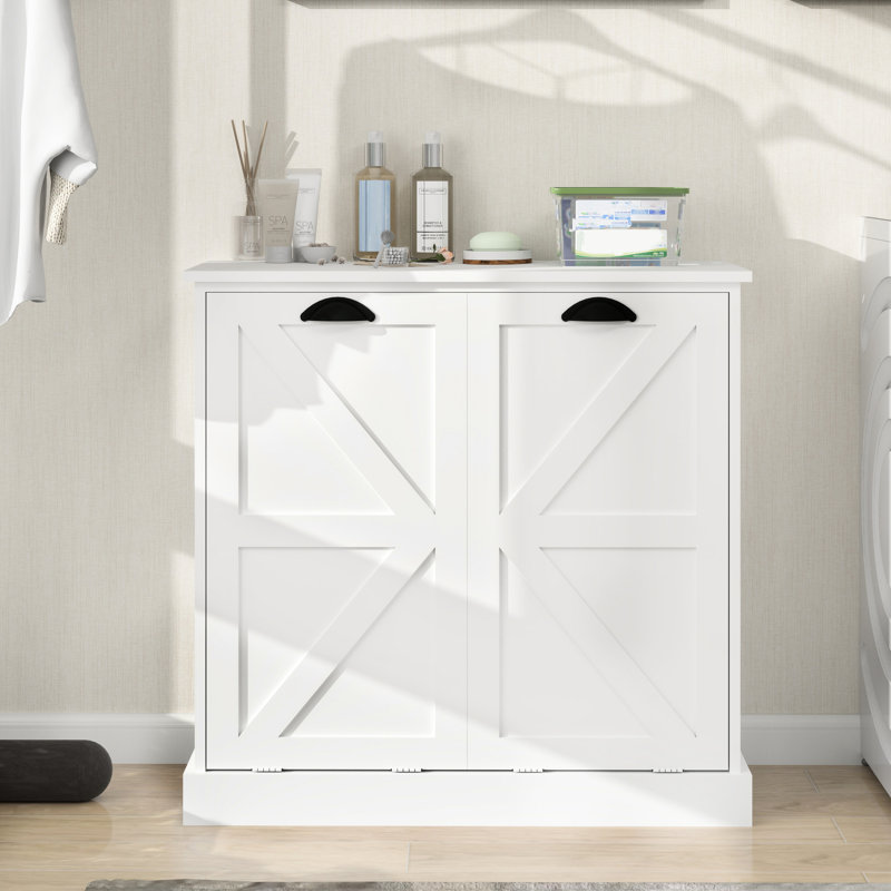 Armoire à linge blanche avec deux sections. Conception avant-gardiste. Sacs amovibles pour faciliter l'organisation. Matériau E1, enduit. Stable. Surface. Caractéristique. Instructions d'assemblage incluses.