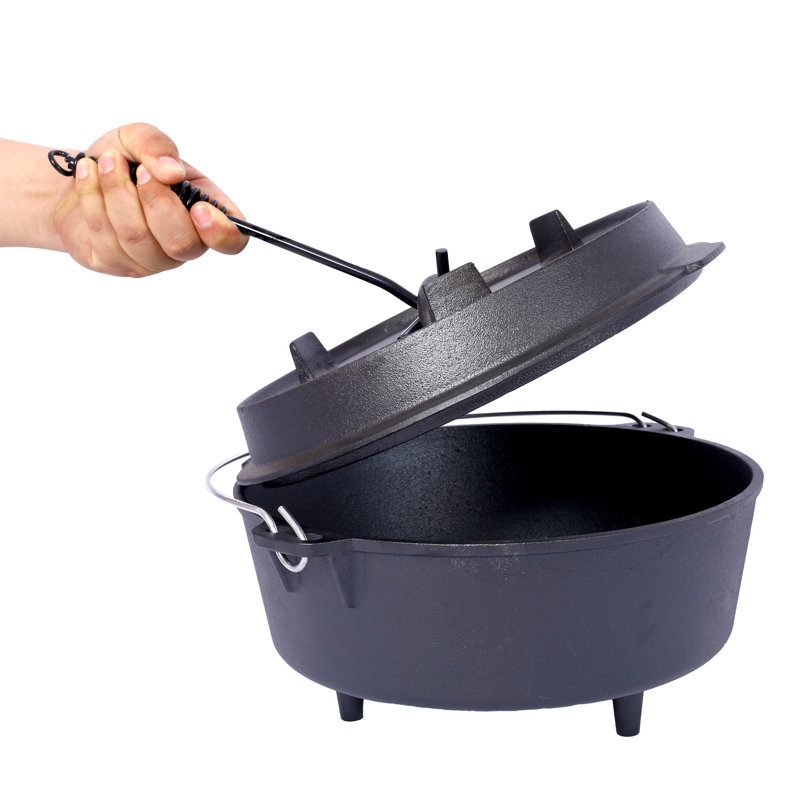 Four hollandais en fonte pré-assaisonné avec couvercle pour poêle, H 8,1 po x l 13,7 po x P 13,7 po