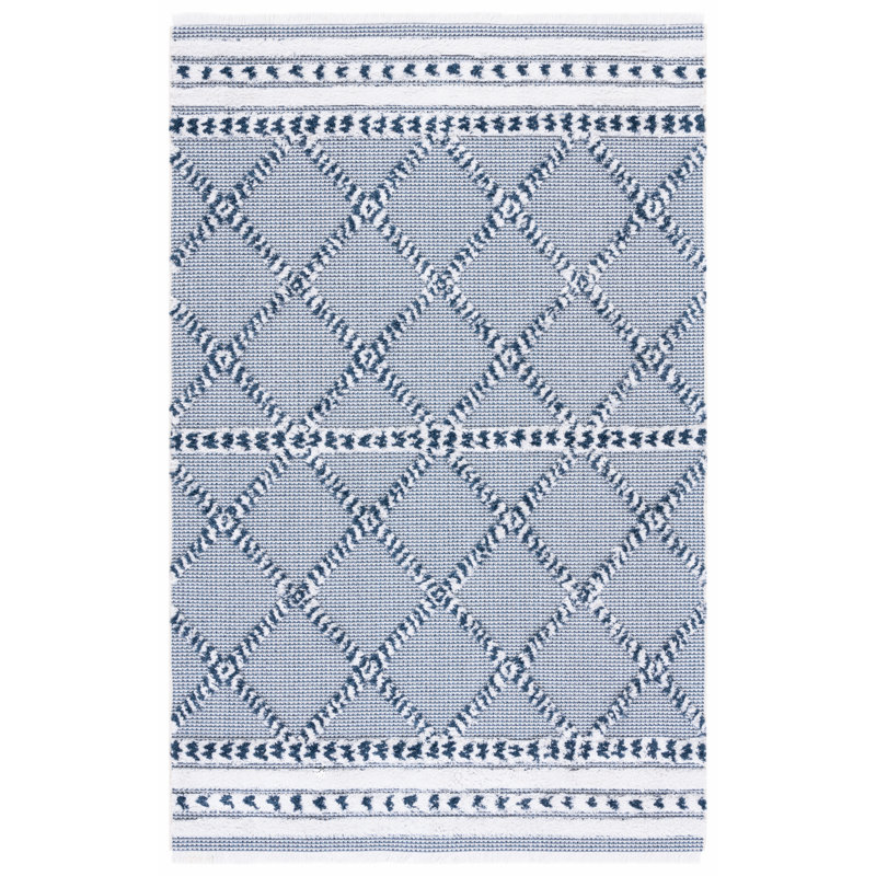 Woodbury Geometric Area Rug in Navy / Ivory, Rectangle 6'4" x 9'6"