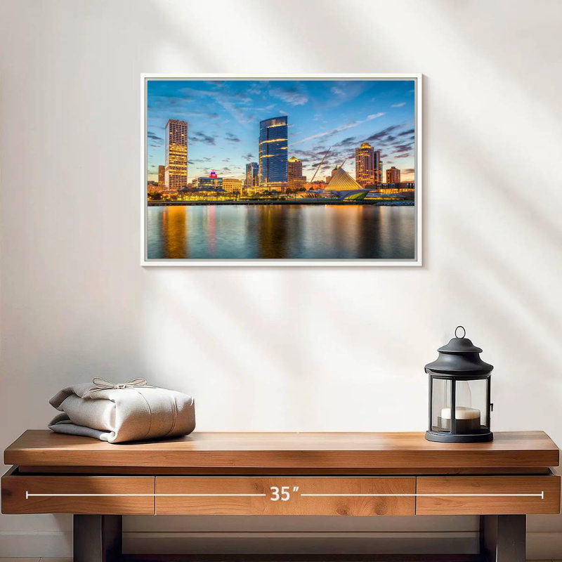 Milwaukee Cityscape, 19 po x 13 po, Cadre flottant blanc