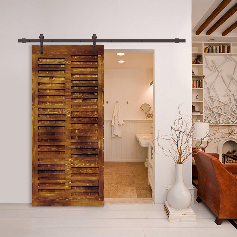 Porte de grange à panneaux et en bois avec quincaillerie d'installation, 30 po x 84 po, Espresso