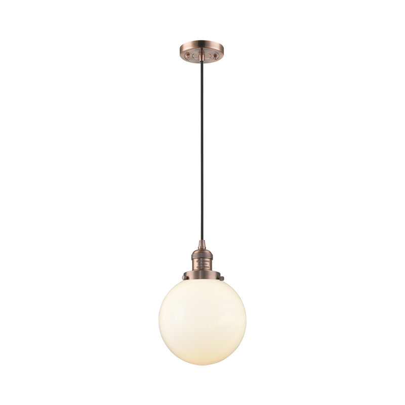 Luminaire suspendu sphère 1 lumière Clementina, Boîtier blanc mat, Ampoule non incluse, Cuivre antique
