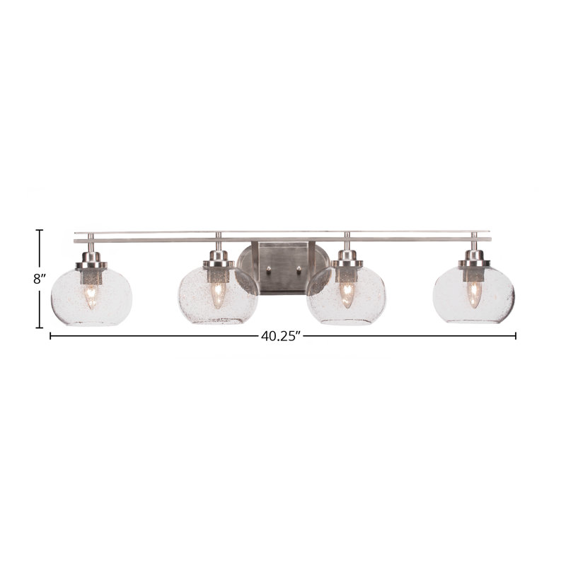 Barre d'éclairage de salle de bain 4 lumières Odyssey, Nickel brossé, Bulle transparente