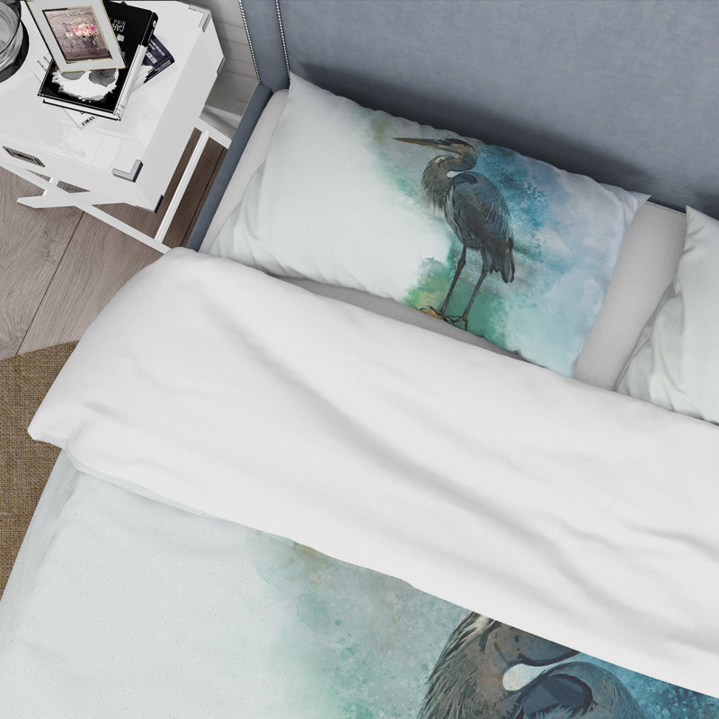 Contemplating Heron By The Waterside - Ensemble de housse de couette Farmhouse - Microfibre de polyester