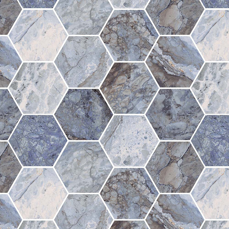 Crystara 4 Inch Hexagon Polished Mosaic Tile, Blue