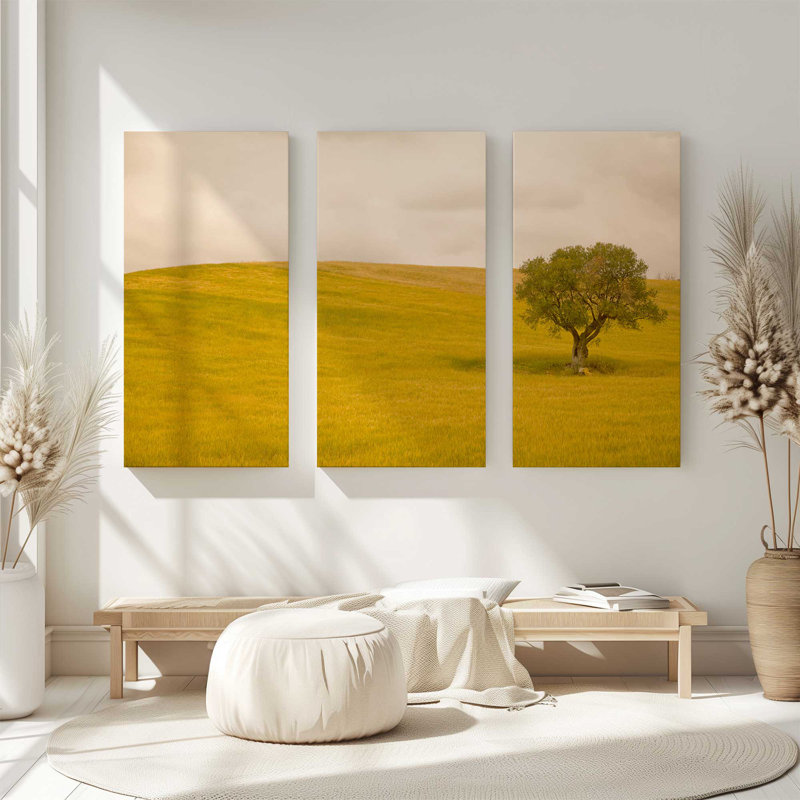 Tuscan Fields' Charm | 3 Panel Split Large Canvas Print, 36" H x 54" W
