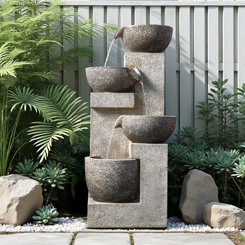Fontaine d'extérieur rustique à pots empilés avec lumière DEL - pierre et pot d'eau en cascade pour jardin ou patio