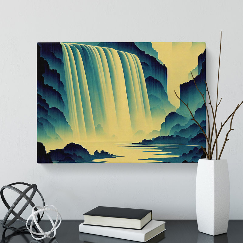 River Waterfall Art Deco Vol.3 - Wrapped Canvas, 40cm H x 60cm W x 3cm D