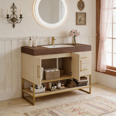 36" Modern Freestanding Bathroom Vanity With Seamless Ceramic Sink